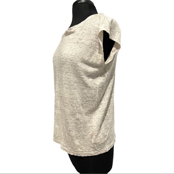 Tahari Tan Linen Space Dye Tuxedo Hem Short Sleeve Top Sz M - Picture 5 of 11